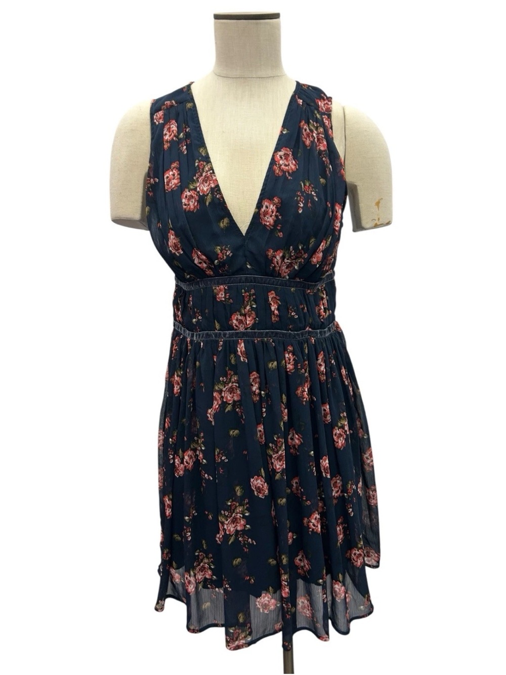 Abercrombie & Fitch Dress Large Blue Floral Sheer Coastal Beach Flirty